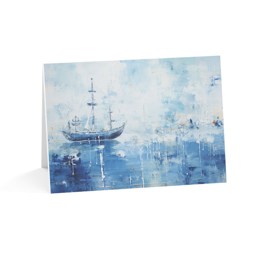 Blue Abstract Ship Blank Greeting Cards (1, 10, 30, and 50pcs)
