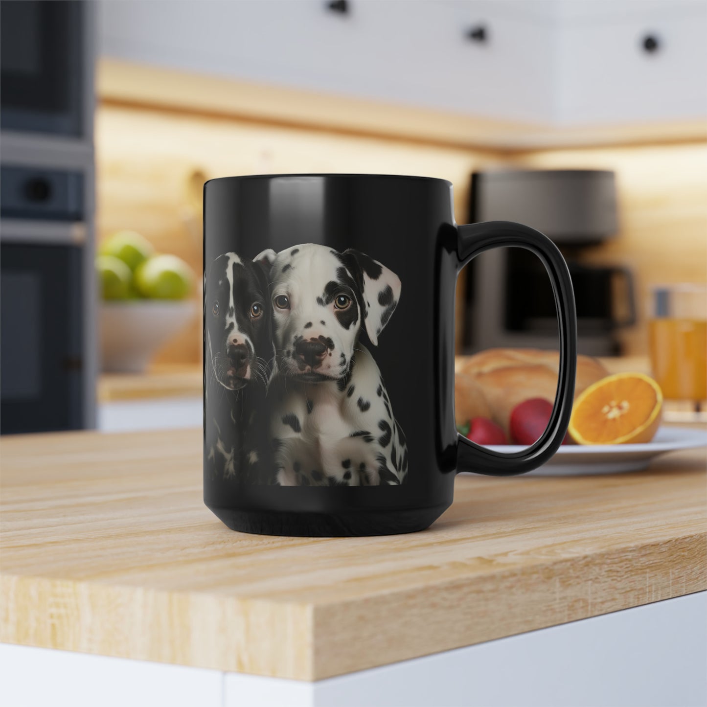 Dalmatian Puppies Black Ceramic Mug 15oz