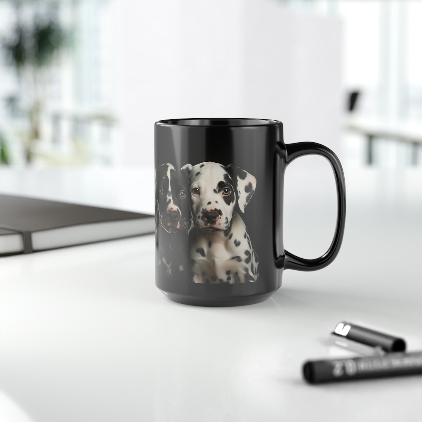 Dalmatian Puppies Black Ceramic Mug 15oz