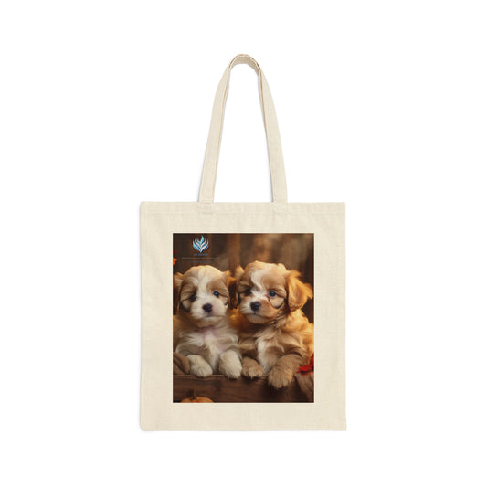 Assorted Puppies Cotton Canvas Tote Bag