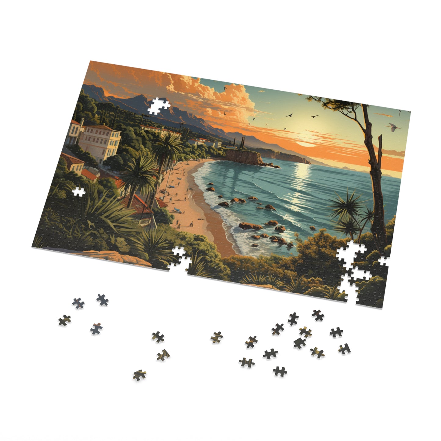 Coastal Mediterranean Sunset Jigsaw Puzzle (500,1000-Piece)